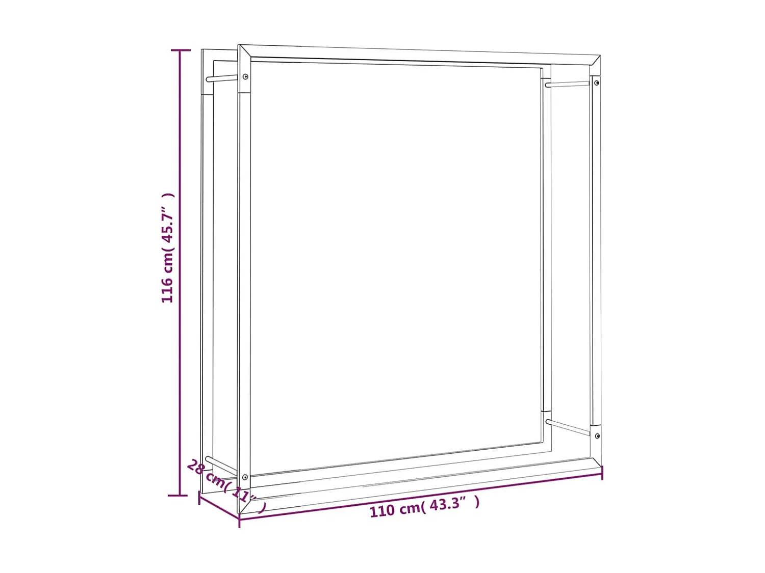 Nichelino  Portalegna Nero Opaco 110x28x116 cm in Acciaio