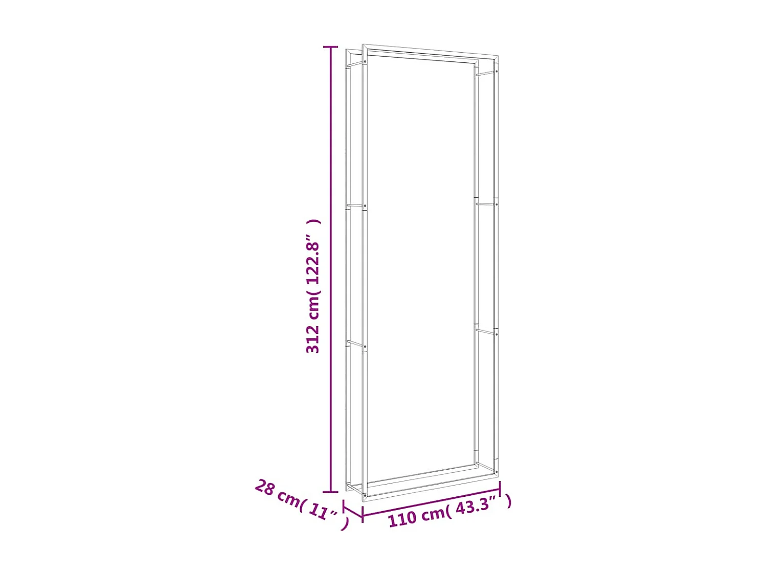 Nichelino  Portalegna 110x28x312 cm in Acciaio Inossidabile