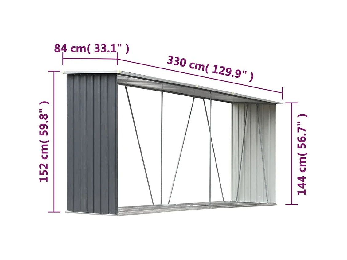 Aulnay-sous-Bois  Brennholzlager aus verzinktem Stahl 330x84x152 cm Grau
