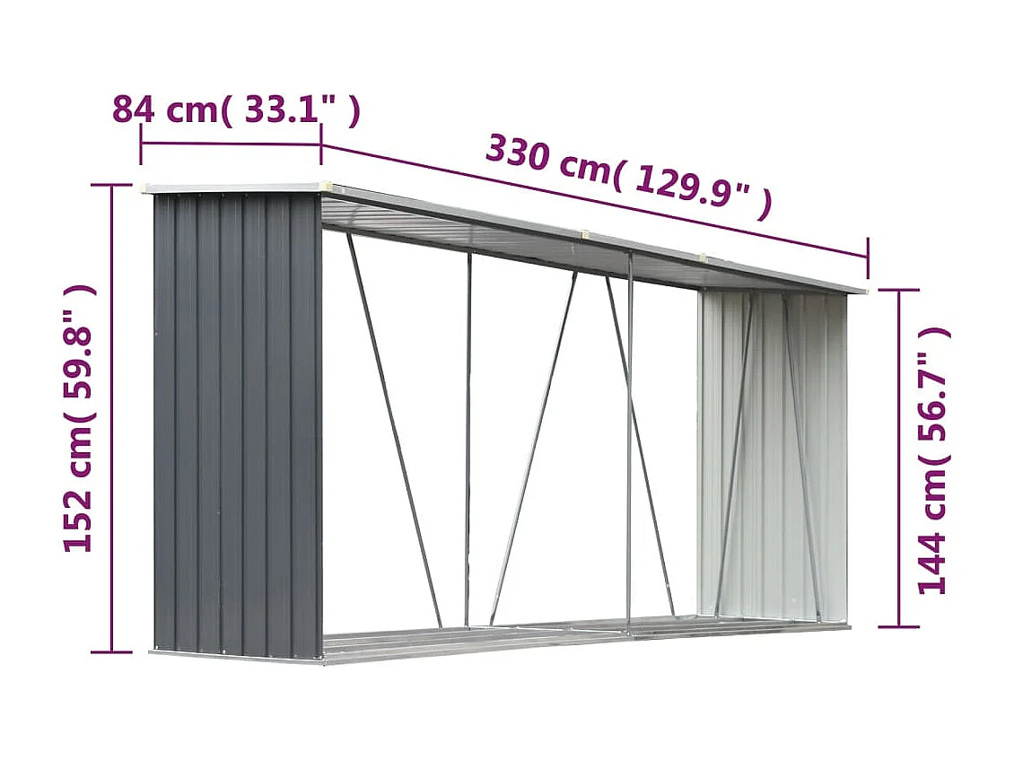 Aulnay-sous-Bois  Brennholzlager aus verzinktem Stahl 330x84x152 cm Grau