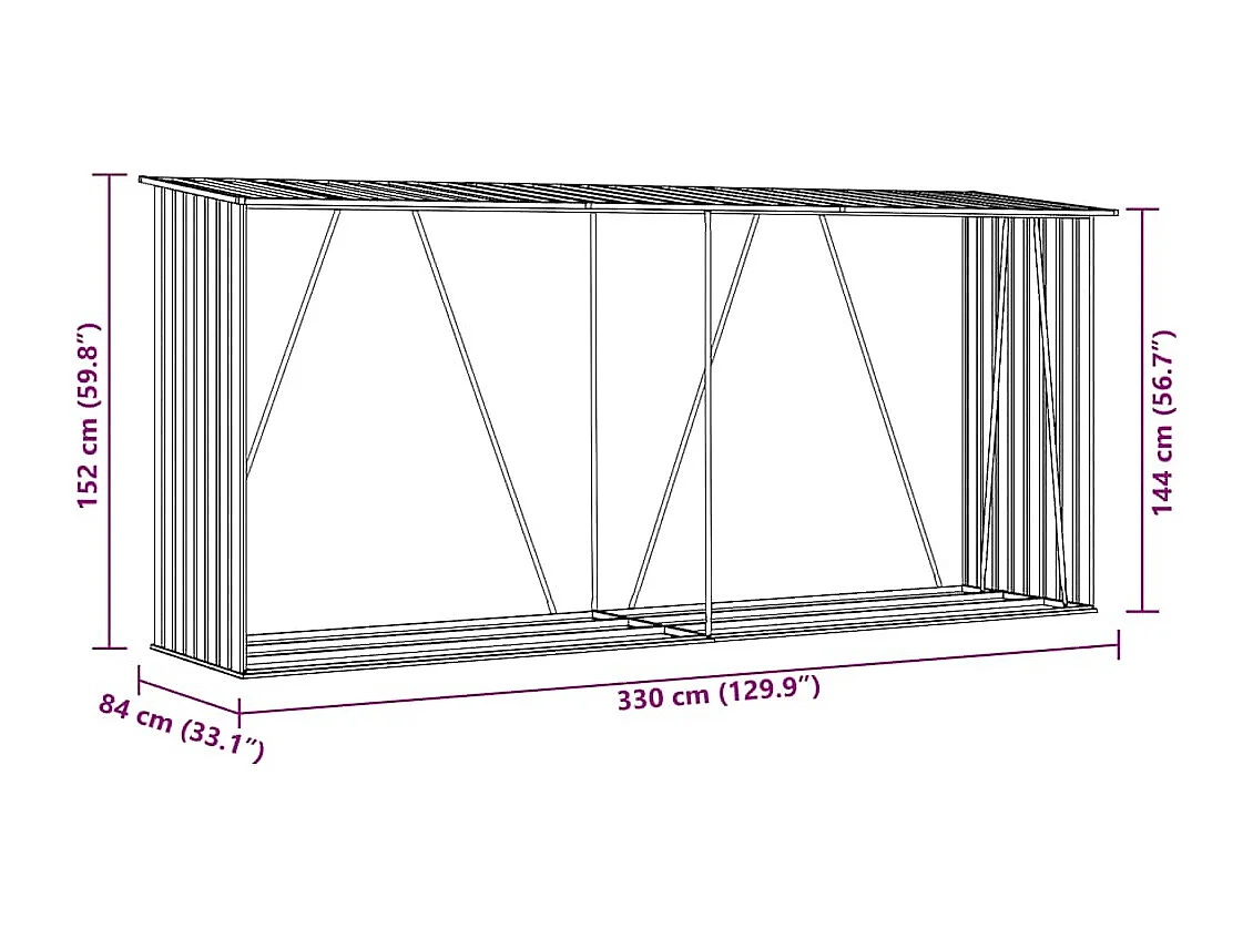Aulnay-sous-Bois  Brennholzlager aus verzinktem Stahl 330x84x152 cm Grau