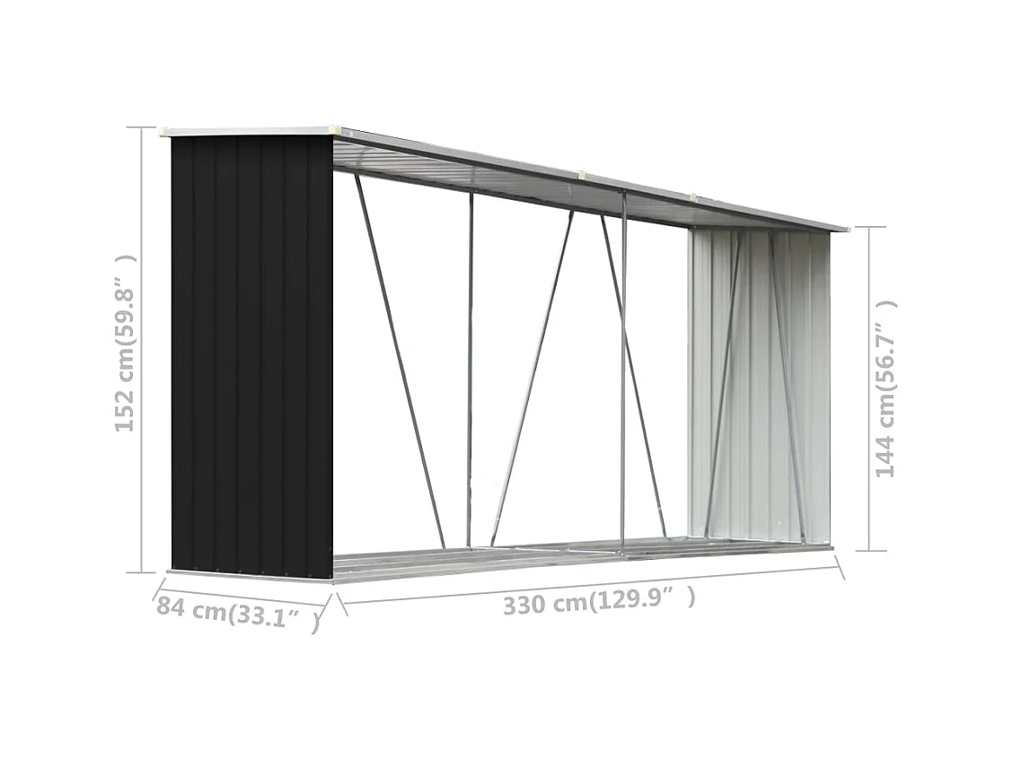 Aulnay-sous-Bois  Abri de stockage à bois Acier galvanisé 330x84x152cm Anthracite