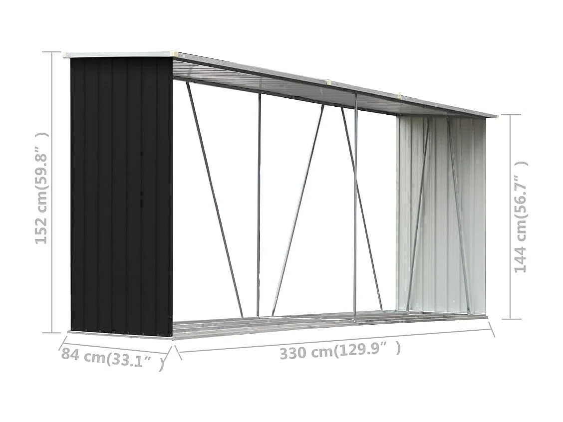 Aulnay-sous-Bois  Abri de stockage à bois Acier galvanisé 330x84x152cm Anthracite