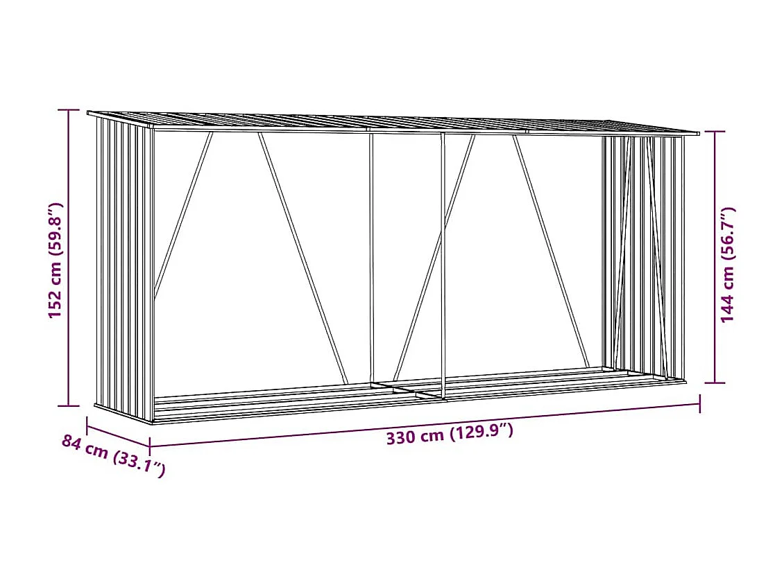 Aulnay-sous-Bois  Abri de stockage à bois Acier galvanisé 330x84x152cm Anthracite