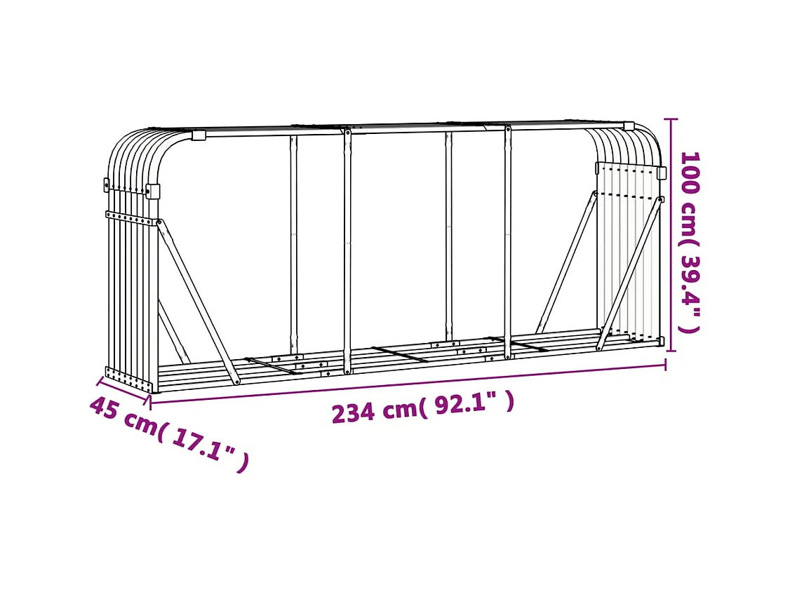 Jilles  Kaminholzunterstand Hellgrau 234x45x100 cm Verzinkter Stahl
