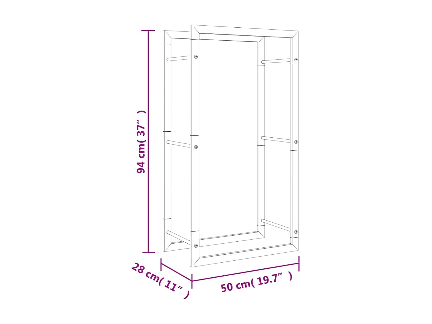 Nichelino  Portant de bois de chauffage 50x28x94 cm acier inoxydable
