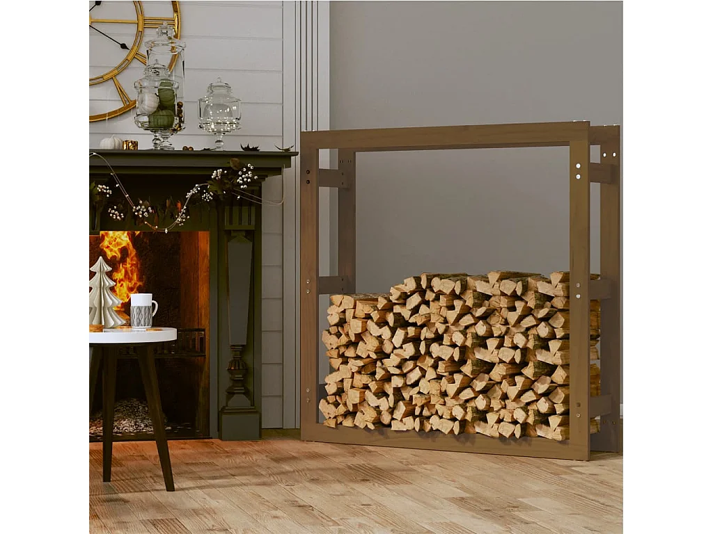 Riemst  Kaminholzregal Honigbraun 100x25x100 cm Massivholz Kiefer