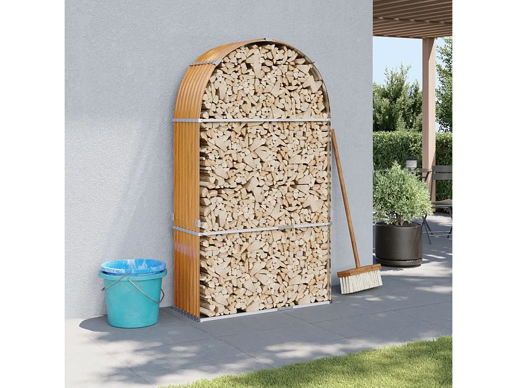 Jilles  Porte-bûches aspect bois 120x45x210 cm acier galvanisé