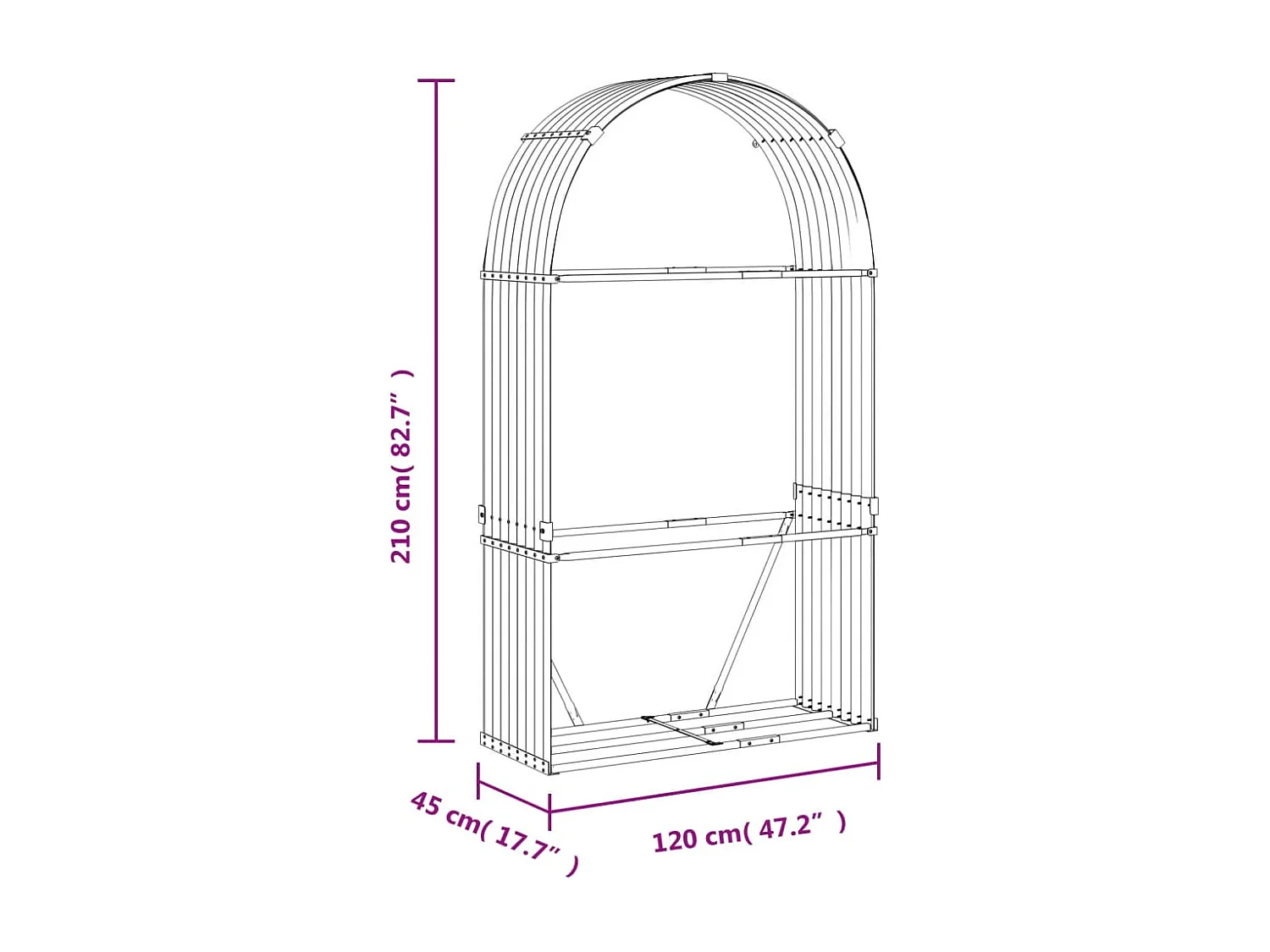 Jilles  Porte-bûches aspect bois 120x45x210 cm acier galvanisé