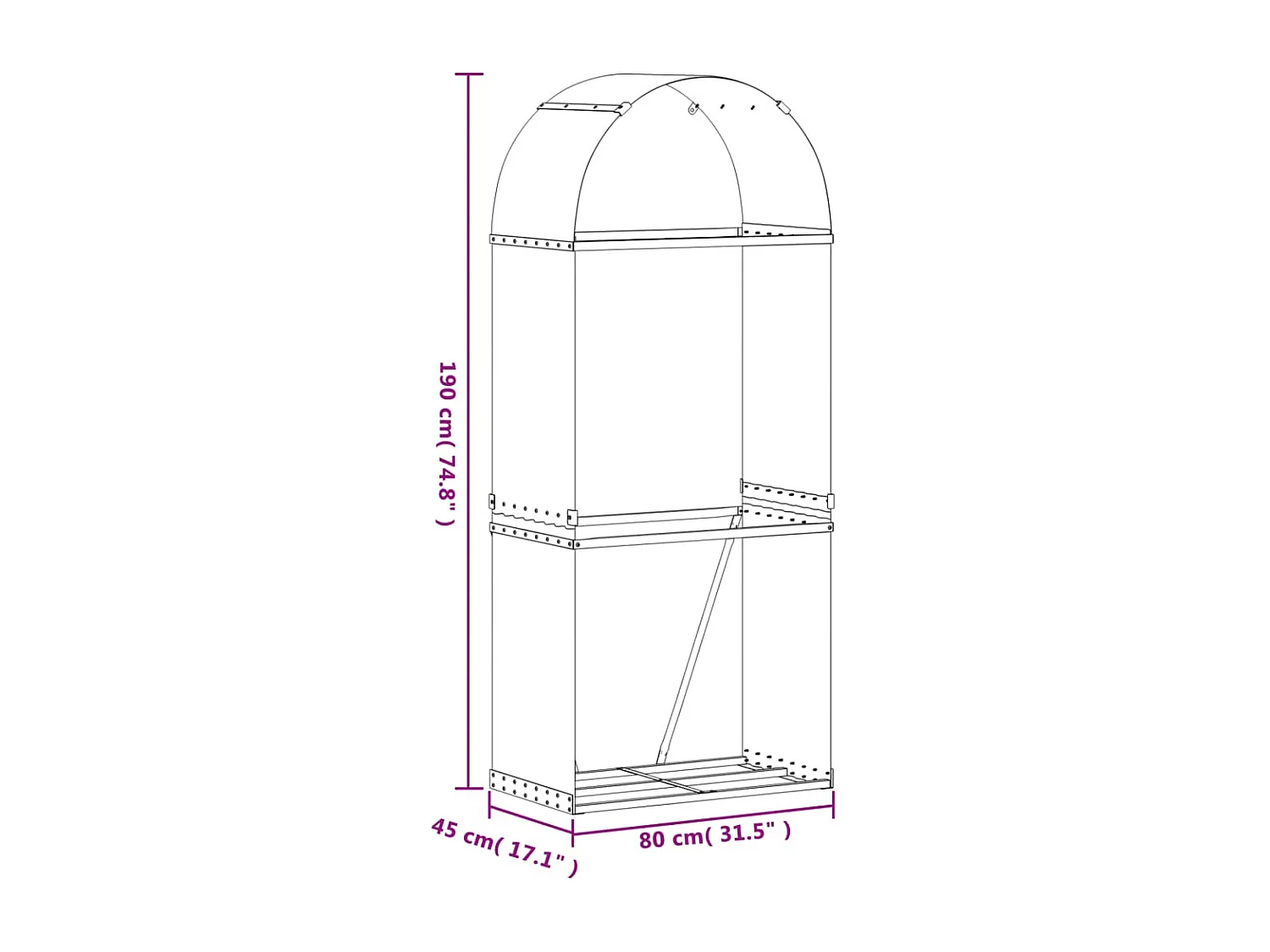 Jilles  Kaminholzunterstand Holzoptik 80x45x190 cm Verzinkter Stahl