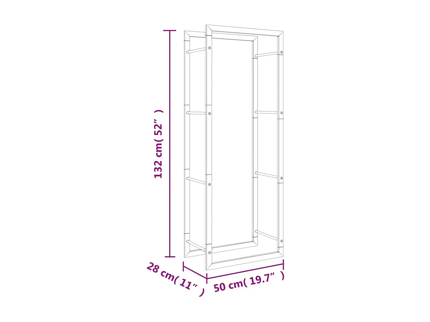 Nichelino  Portant de bois de chauffage 50x28x132 cm acier inoxydable