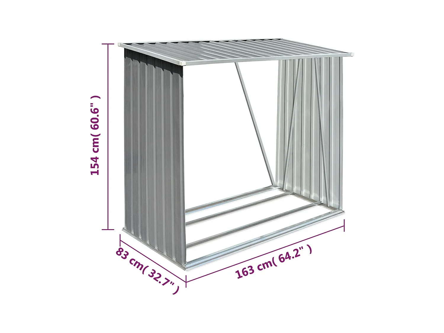 Riley  Abri de stockage de bois Acier galvanisé 163x83x154 cm Gris