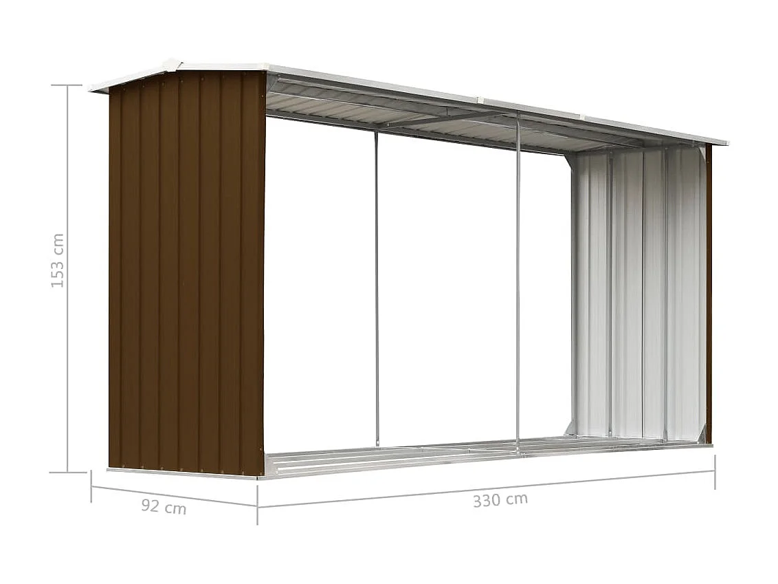 Grydel  Abri de stockage de bois Acier galvanisé 330x92x153 cm Marron