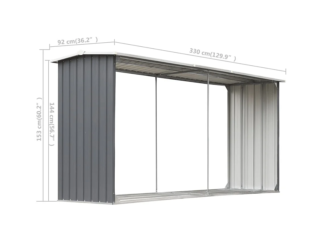 Grydel  Brennholzlager aus verzinktem Stahl 330 x 92 x 153 cm Grau