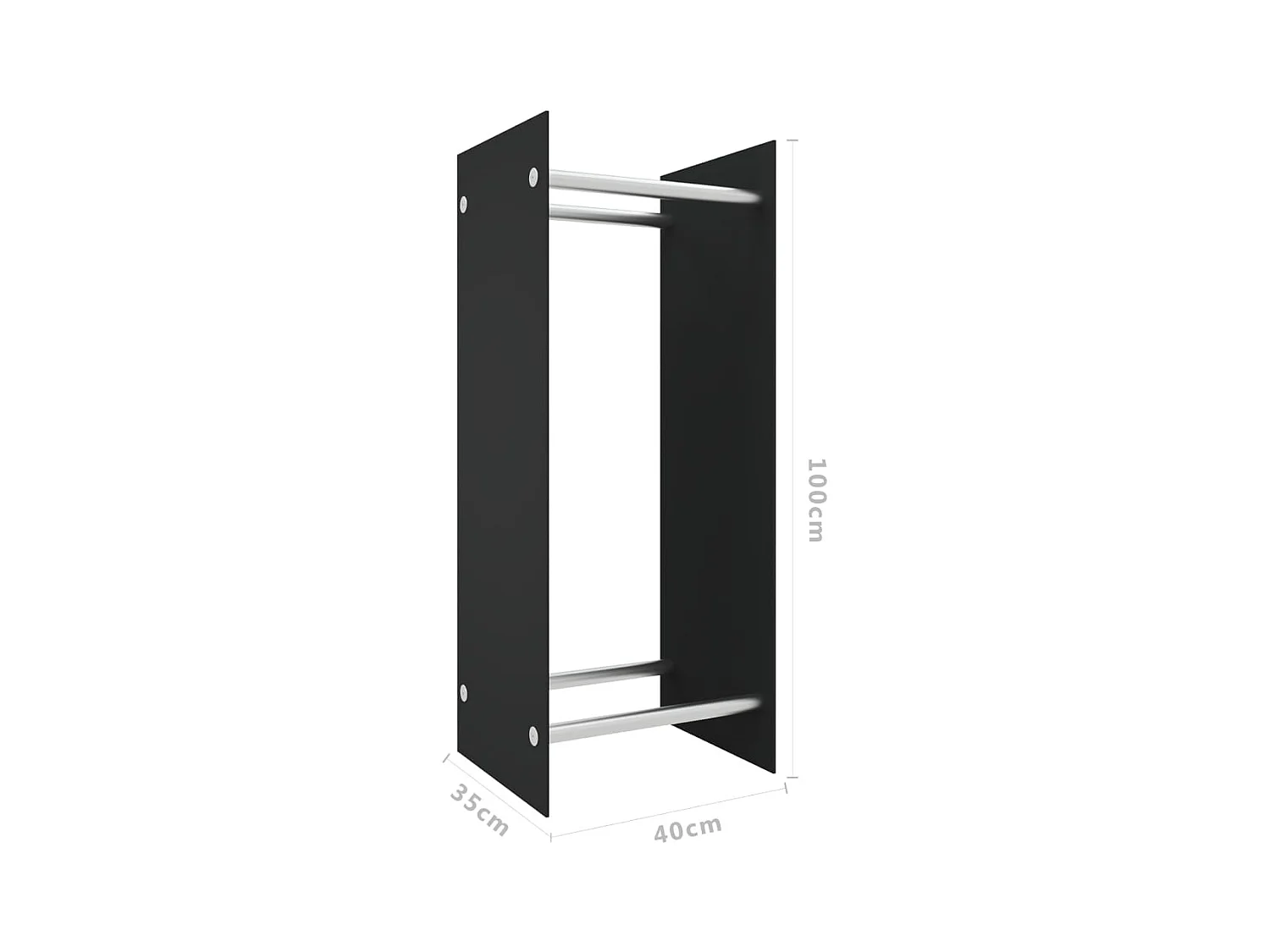 Olland  Brennholzregal Schwarz 40x35x100 cm Hartglas