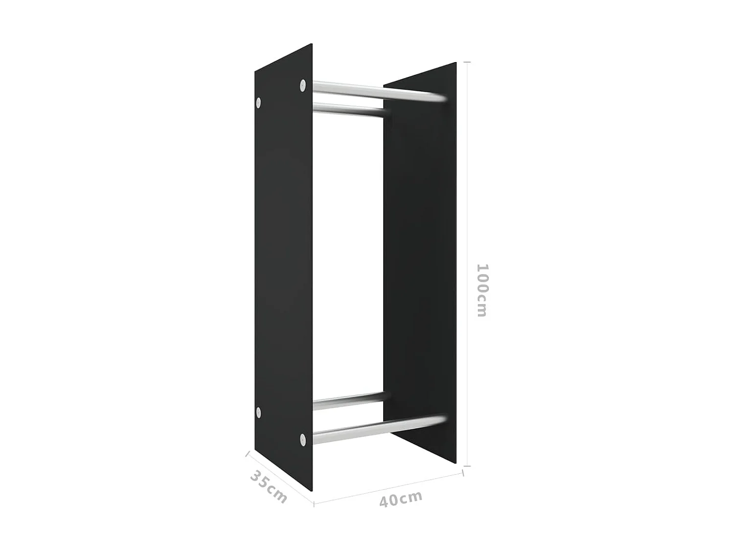Olland  Brennholzregal Schwarz 40x35x100 cm Hartglas