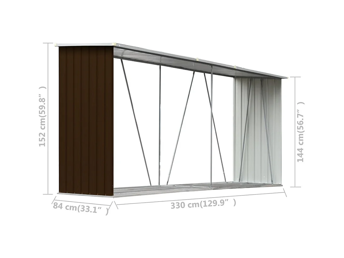 Aulnay-sous-Bois  Abri de stockage de bois Acier galvanisé 330x84x152 cm Marron