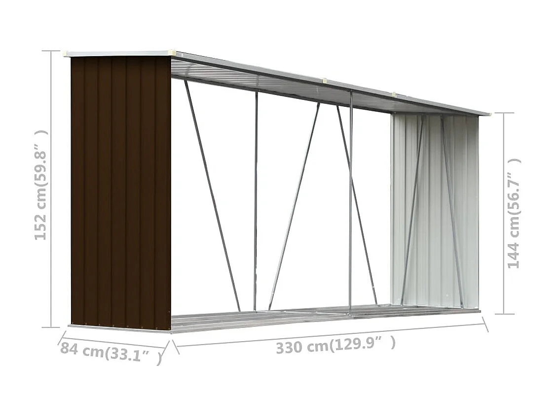 Aulnay-sous-Bois  Abri de stockage de bois Acier galvanisé 330x84x152 cm Marron