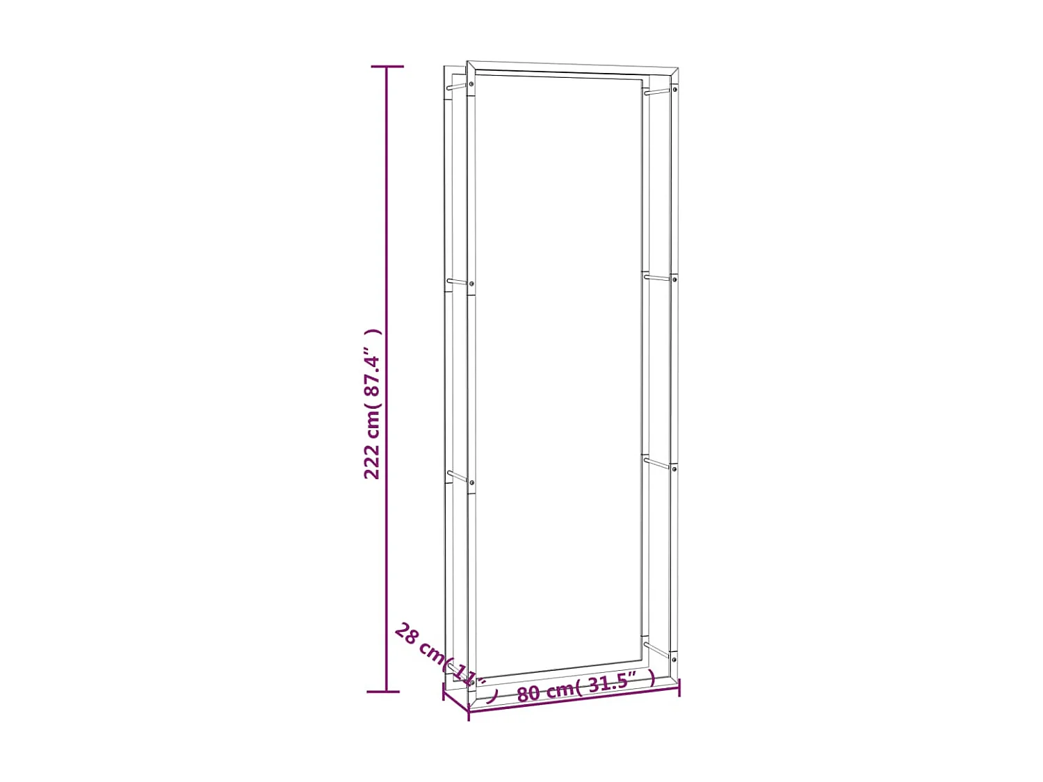 Nichelino  Haardhoutrek Matzwart 80x28x222 cm Staal