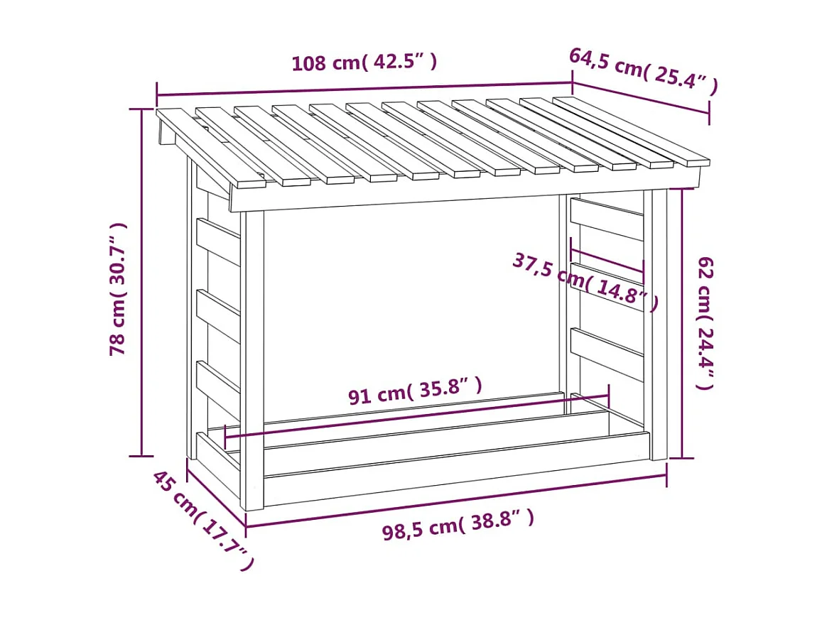 Xarlen  Portalegna Bianco 108x64,5x78 cm in Legno Massello di Pino