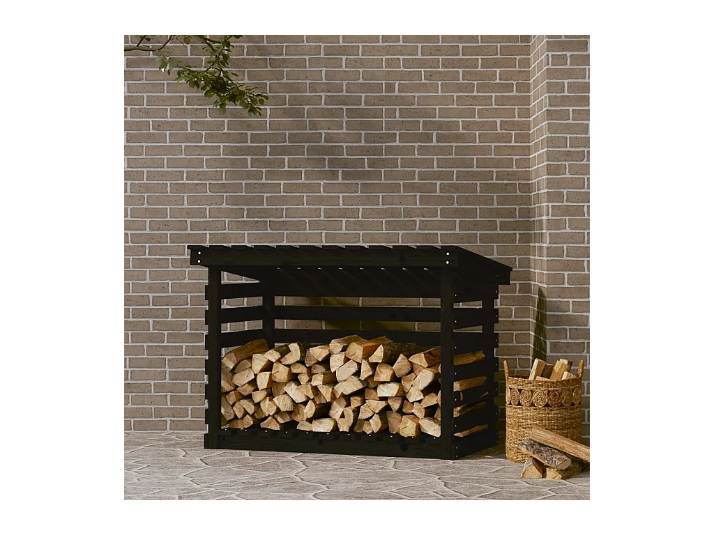 Jaredon  Kaminholzregal Schwarz 108x73x79 cm Massivholz Kiefer