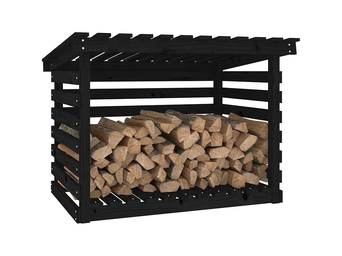 Jaredon  Kaminholzregal Schwarz 108x73x79 cm Massivholz Kiefer