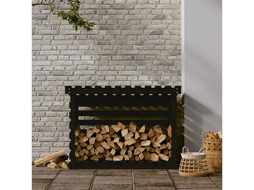 Jaredon  Kaminholzregal Schwarz 108x73x79 cm Massivholz Kiefer