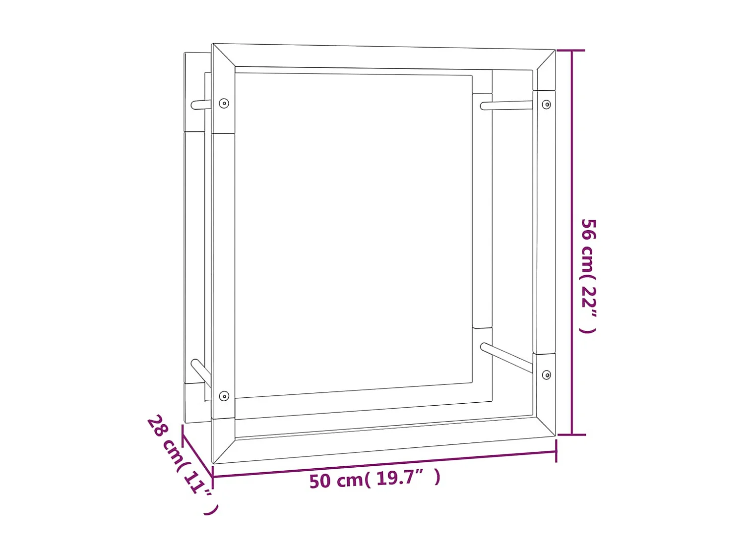 Nichelino  Portalegna Nero Opaco 50x28x56 cm in Acciaio