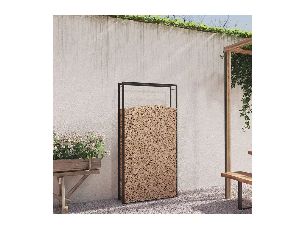 Nichelino  Brennholzregal Mattschwarz 110x28x214 cm Stahl