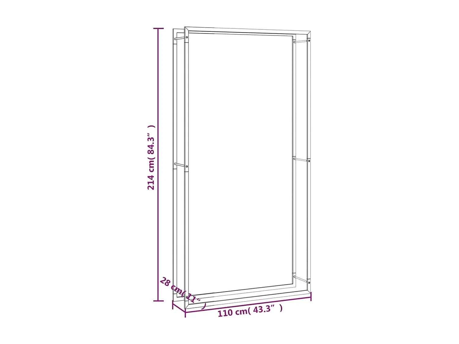 Nichelino  Haardhoutrek 110x28x214 cm staal matzwart