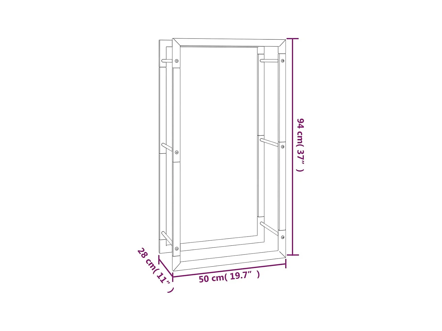Nichelino  Portant de bois de chauffage Noir mat 50x28x94 cm Acier