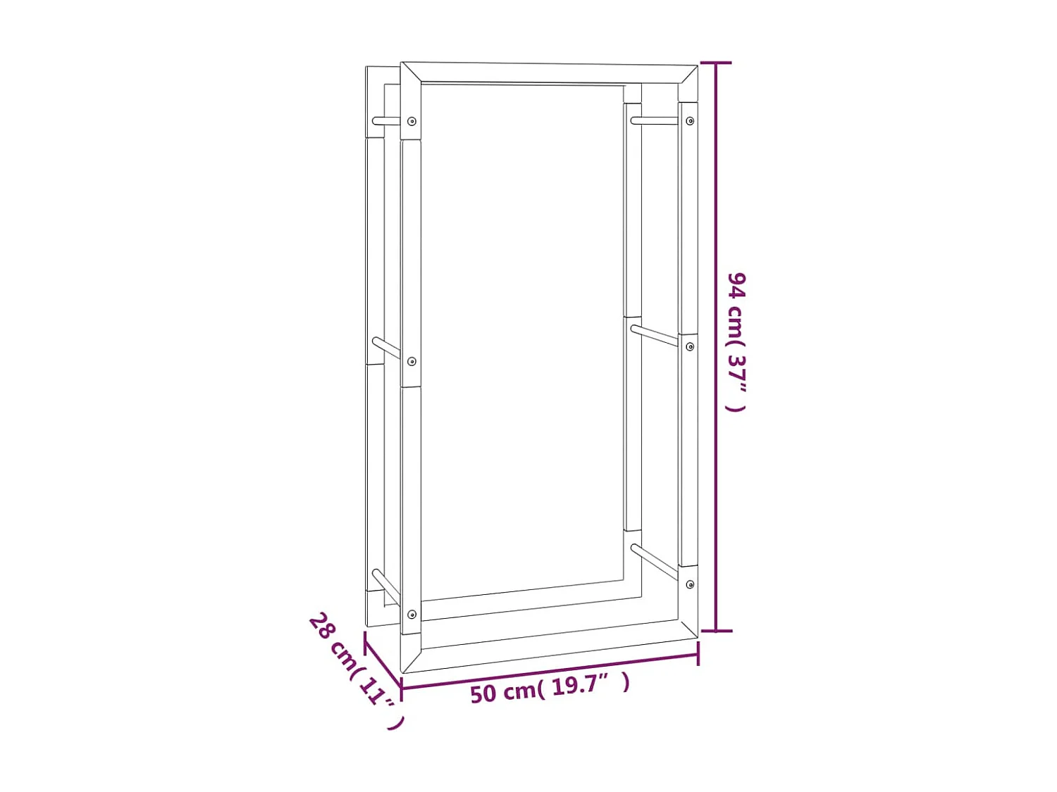 Nichelino  Portalegna Nero Opaco 50x28x94 cm Acciaio