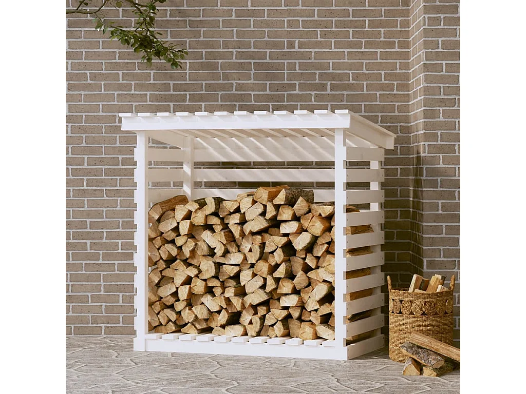 Jaredon  Kaminholzregal Weiß 108x73x108 cm Massivholz Kiefer