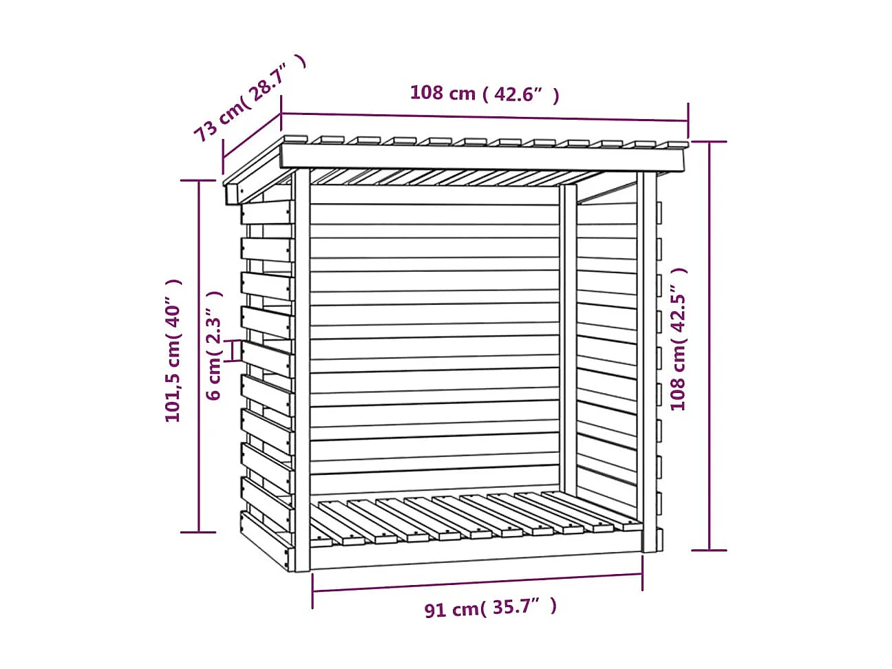 Jaredon  Kaminholzregal Weiß 108x73x108 cm Massivholz Kiefer