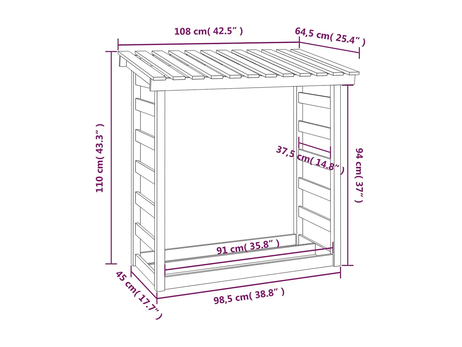 Xarlen  Support pour bois de chauffage 108x64,5x110 cm Bois de pin