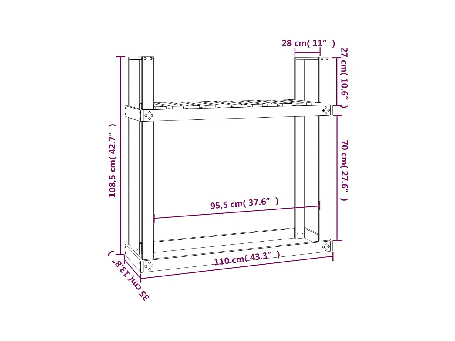 Linköping  Kaminholzregal 110x35x108,5 cm Massivholz Douglasie