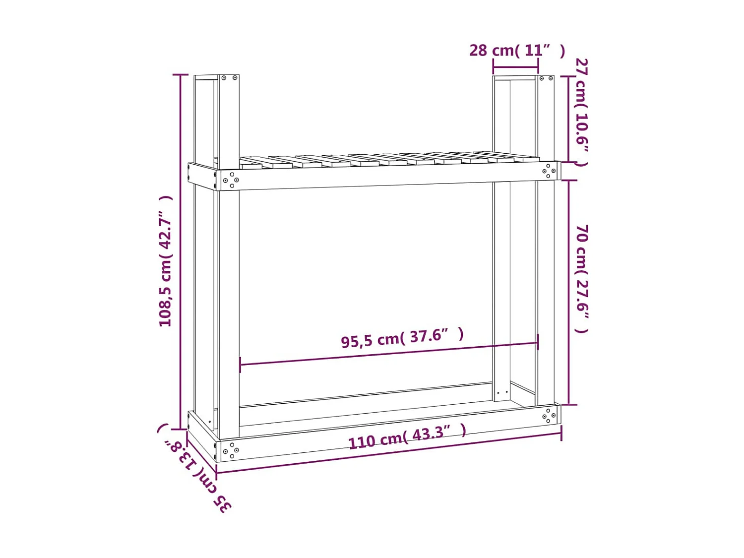 Linköping  Kaminholzregal 110x35x108,5 cm Massivholz Douglasie