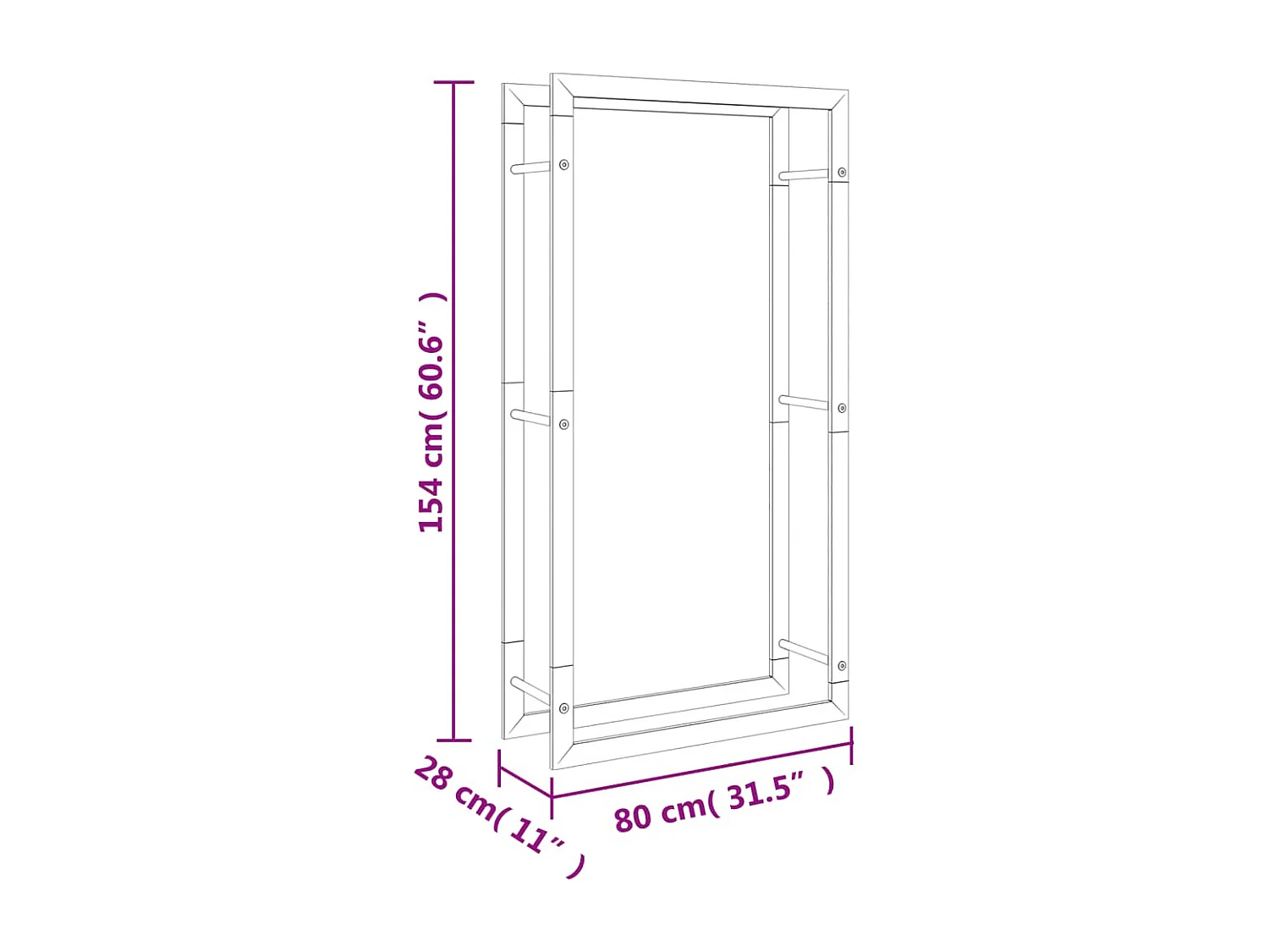 Nichelino  Estante para leña acero inoxidable 80x28x154 cm
