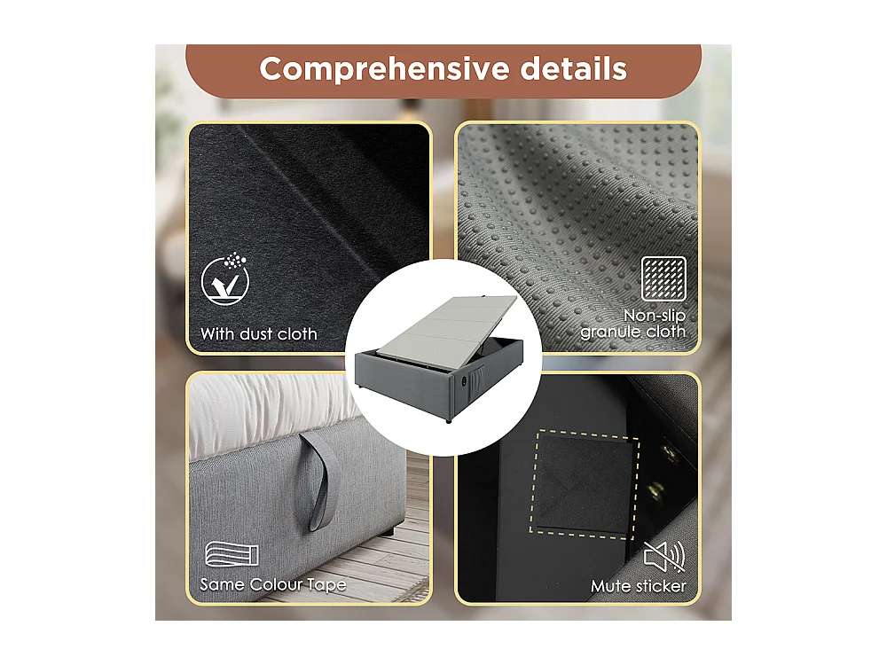 Lit coffre enfant 90x200 cm bibliothèque blanche rangement hydraulique USB-C simple gris sommier lattes draps sans matelas