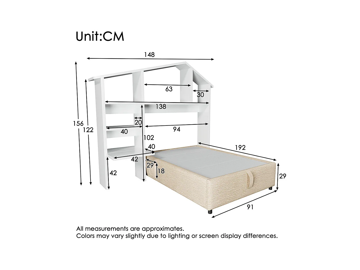 Lit coffre enfant 90x190 cm bibliothèque blanche rangement hydraulique USB-C simple couleur naturelle sommier lattes draps sans matelas