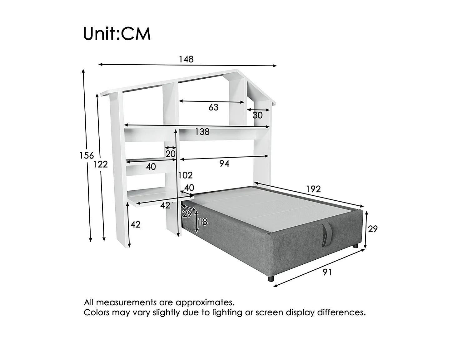 Lit coffre enfant 90x190 cm bibliothèque blanche rangement hydraulique USB-C simple gris sommier lattes draps sans matelas