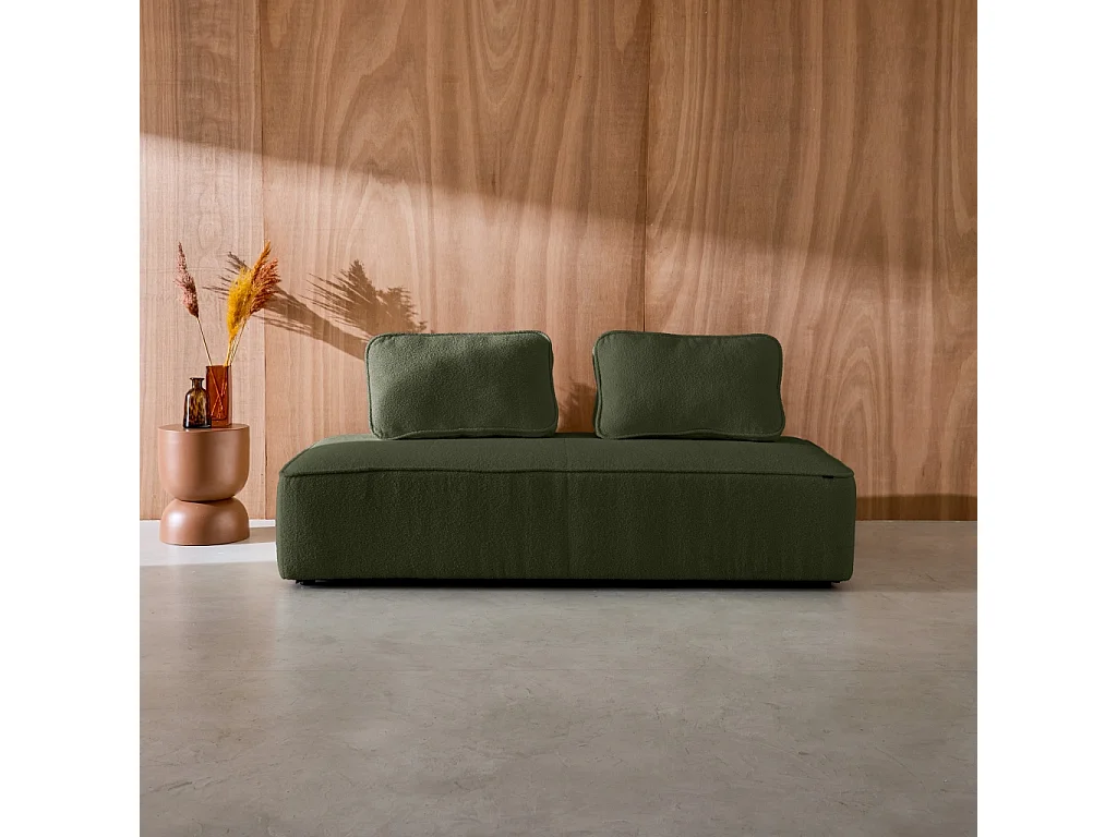 Chauffeuse pour canapé modulable tissu bouclette kaki 2 places Bao. L 180 x P 90 x H 74cm