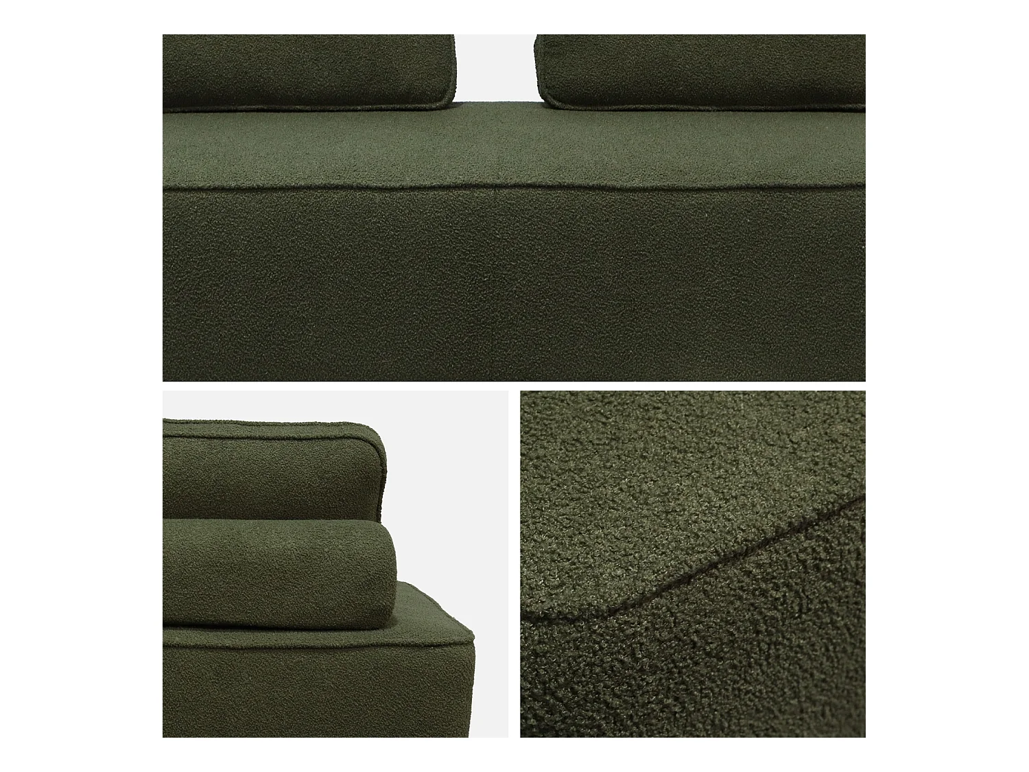 Chauffeuse pour canapé modulable tissu bouclette kaki 2 places Bao. L 180 x P 90 x H 74cm