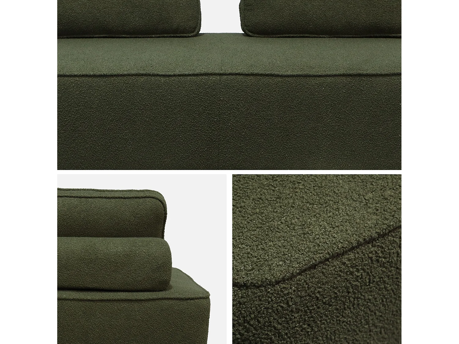 Chauffeuse pour canapé modulable tissu bouclette kaki 2 places Bao. L 180 x P 90 x H 74cm