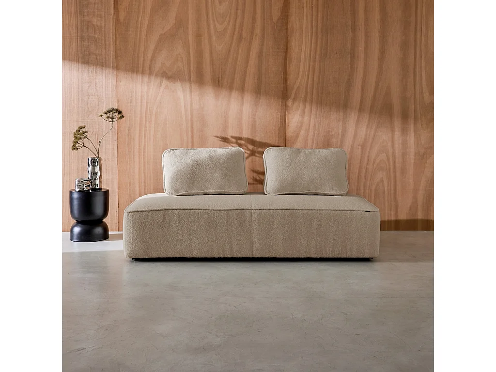 Chauffeuse pour canapé modulable tissu bouclette beige 2 places Bao. L 180 x P 90 x H 74cm