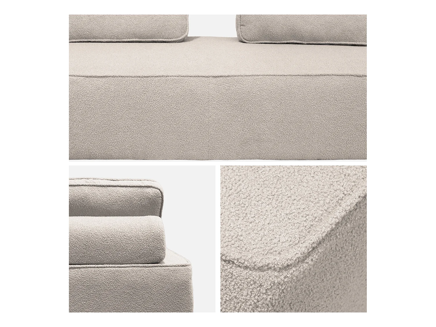 Chauffeuse pour canapé modulable tissu bouclette beige 2 places Bao. L 180 x P 90 x H 74cm