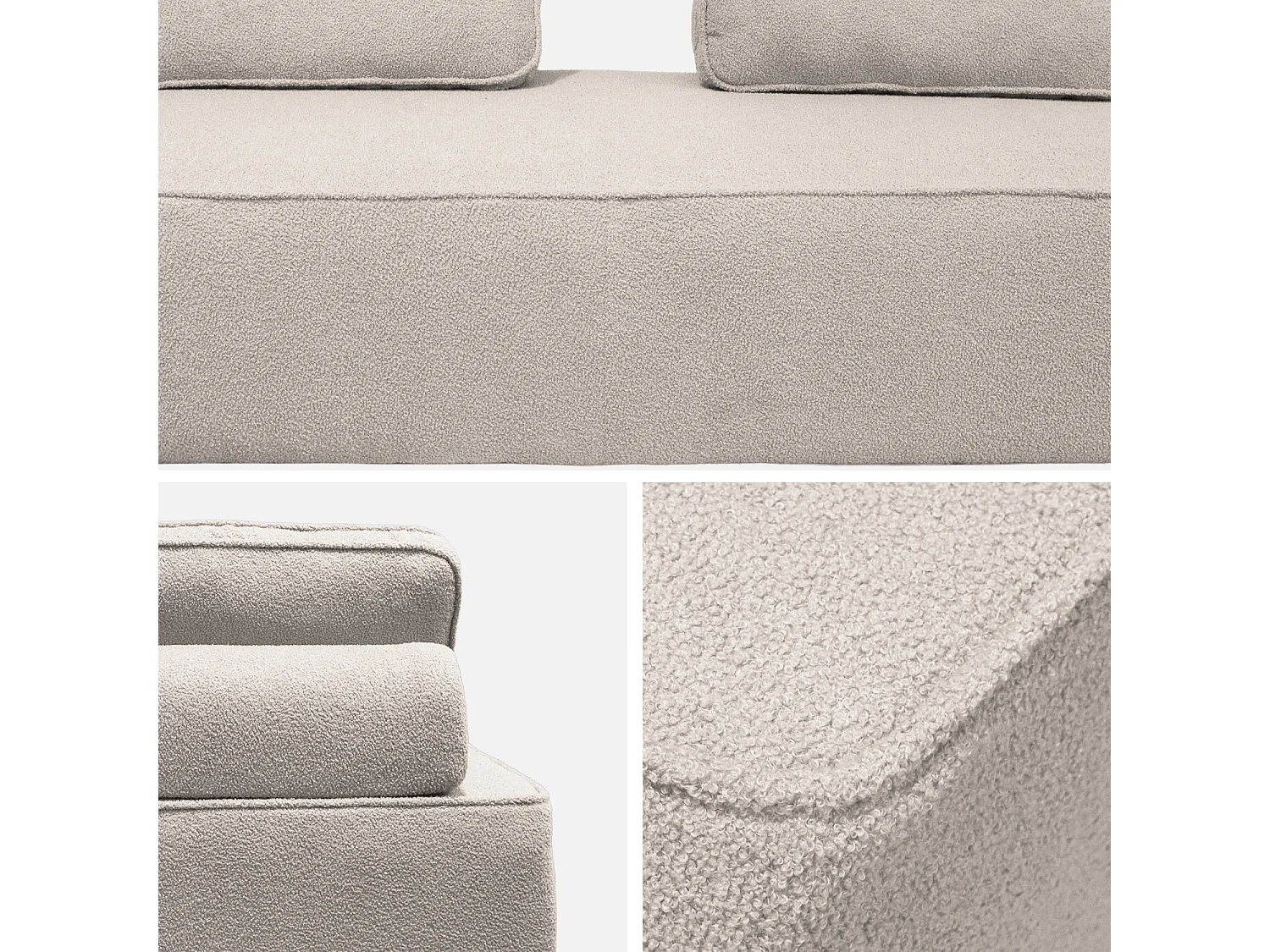 Chauffeuse pour canapé modulable tissu bouclette beige 2 places Bao. L 180 x P 90 x H 74cm