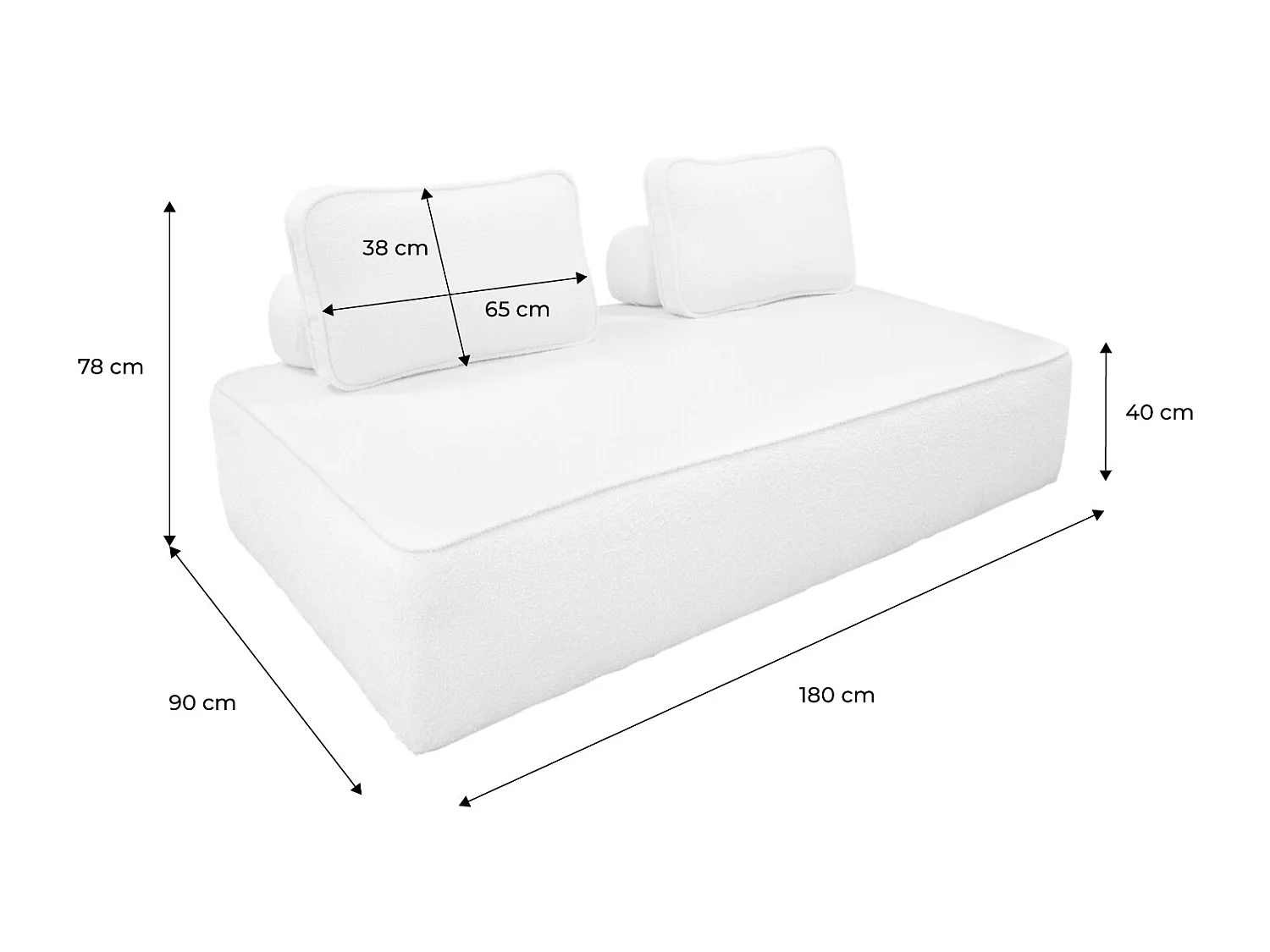 Chauffeuse pour canapé modulable tissu bouclette beige 2 places Bao. L 180 x P 90 x H 74cm