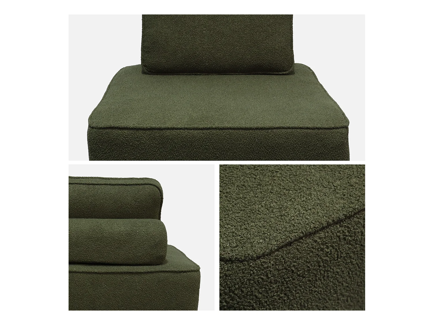 Poltrona per divano modulare in bouclé, 1 posto , verde kaki
