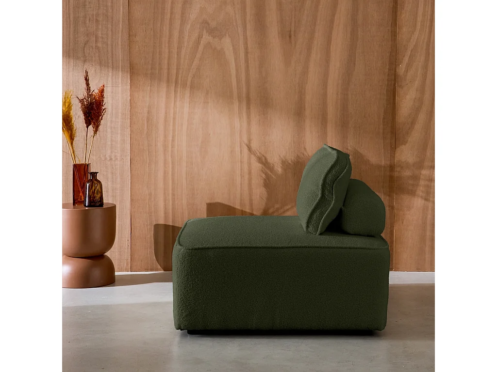 Chauffeuse pour canapé modulable tissu bouclette kaki 1 place Bao. L 90 x P 90 x H 74cm